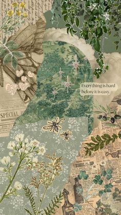 a collage of flowers, plants and words