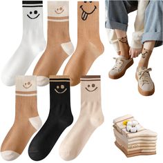 PRICES MAY VARY. 【Material】Cushioned sperry socks. Lightweight premium cotton with polyester. Elastic & comfy. Soft & Breathable. Warm & Cool 【Size & Package】One size fits most (Size 4-10). Match boots, canvas shoes, heels,etc. Hand or machine wash (cold water recommended) 【Cottagecore Sock】Lovely smilling nordic novelty design for happiness in indoor and outdoor activities. 【Occasions】Not too thin or thick. Mid Rise. Assorted Colors, suitable for daily use. Applicable for spring, summer, fall & Funny Socks Aesthetic, Sock Aesthetic, Socks Aesthetic, Low Cut Shoes, Funny Dresses, Cute Smiley Face, Ankle Sock, Smile Everyday, Crew Sock