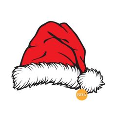 a red santa hat with white fur on it's brim and the word bdi written in gold