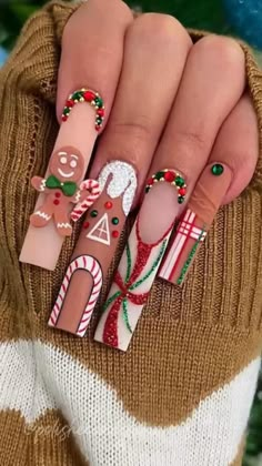 Christmas Themed Nails, Xmas Nail, December Nails, Themed Nails, Nagel Tips, Manicure Diy, Nail Art Set, Painted Nail Art