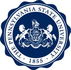 the pennsylvania state university seal is shown on a black background with blue and white colors