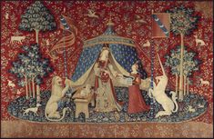 the lady and the unicorn tapestries from an early 17th century tapestry, probably made in england