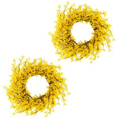 two yellow wreaths are shown against a white background