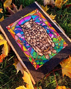 The third piece - owl #woodburning #pyrography #art #fyp #watercolor #owl #stainedglass Owl Woodburning, Hand Burn, Pop Out, Glass Design, Owls, Stained Glass