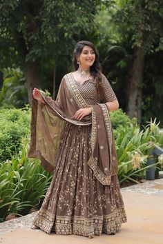 Roman Coffee Faux Blooming Lehenga Choli with Heavy Embroide