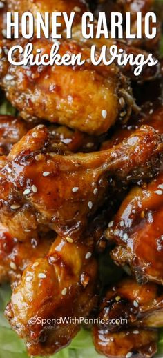 honey garlic chicken wings with sesame seeds on top