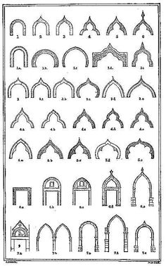 an old book with different types of archs and arches in arabic style, including the top