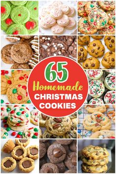 a collage of homemade christmas cookies with the title overlay reading 65 homemade christmas cookies