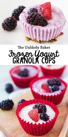 the unilelly baker frozen yogurt granola cups with berries and raspberries