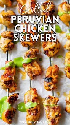 grilled peruvian chicken skewers with green peppers