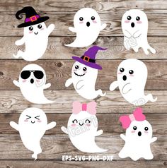 ghost cliparts with different faces and hats