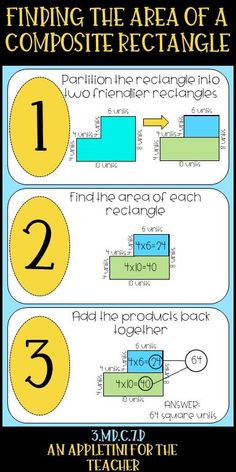 the area of a composite rectangle is shown with two equal numbers and one equal number