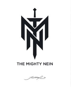 the mighty nen logo is shown in black and white, with an arrow above it