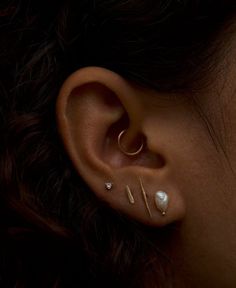 a close up of a person with ear piercings on their left and right ears