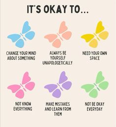 four butterflies with the words it's okay to change your mind about something