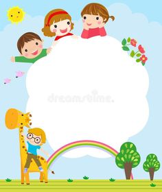 children with blank sign in the park royalty illustration for kids's room or playroom