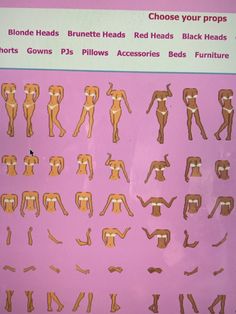 a pink poster with pictures of women's legs and bras