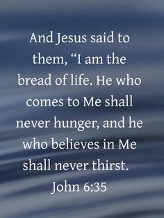 water with the words and jesus said to them, i am the bread of life he who comes to me shall never