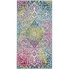 a multicolored area rug with an abstract design on the front and back side