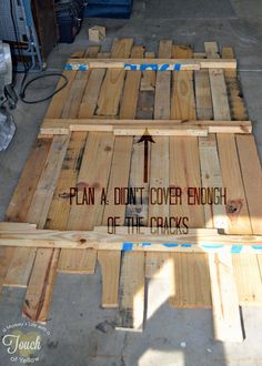 some wooden pallets with words written on them