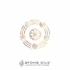 the logo for aroma oils, which is made with gold foil and has an image of a