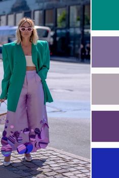 Monday Outfit, Pink Palette, Color Trends Fashion, Purple Outfits, Unique Color Combinations, Green Outfit, Pink Outfits