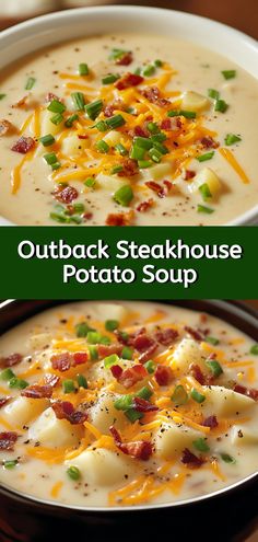 Outback Steakhouse Potato Soup California Dreaming Potato Soup, Creamy Steak And Potato Soup, Brisket Potato Soup, Panera Potato Soup Recipe Copycat, Bob Evans Potato Soup, Outback Potato Soup Recipe, Restaurant Soup Recipes, Outback Potato Soup, Copycat Outback