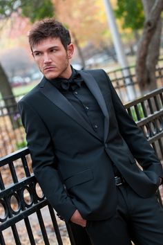 Black on Black with bow tie Suit With Bow Tie, Black Dress Suit, Suit For Prom, Black Suit Dress, All Black Suit, Bow Tie Suit, Bow Tie For Men, Tie For Men, Prom Ideas