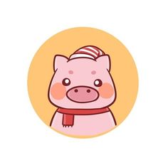 a pig with a scarf around it's neck is shown in a circular frame