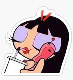 a cartoon character holding a toothbrush in her mouth