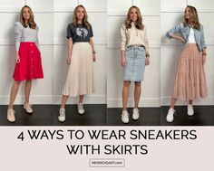 4 Ways to Wear Sneakers With Skirts - Merrick's Art Midi Skirt With White Sneakers, Midi Skirt White Sneakers, Shoes For Skirts Casual, Midi Skirt Outfit Spring 2023, Long Skirts Outfit 2023, White Sneakers Skirt Outfit, White Sneakers With Skirt, Sneakers With Skirt Outfits, Midi Skirt Outfit With Sneakers