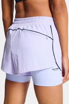 Free ground shipping on orders $195+ & free returns on Contrast Run Short in Baby Lavender/Navy Blazer at BANDIER. Shop new arrivals at Bandier.com. Activewear Details, Women Design, Running Shorts Women, Sport Style, Contrast Piping, Navy Blazer, Sports Leggings, Trail Running, Bike Shorts