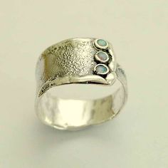 sterling silver and opals unisex gemstones ring  by silvercrush, $80.00 Oxidized Silver Rings, Mother Rings, Unisex Ring, Hug Me, Oxidized Silver, Opal Rings, Bling Bling, Silver Band, Gemstone Ring