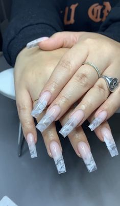 Simple Baddie Nail Ideas, French Manicure White, Purple Marble Nails, Long White Nails, Watercolor Nails, Nails Abstract, Kylie Nails, Abstract Nails, Silver Glitter Nails