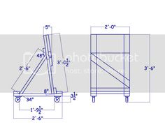 the drawing shows how to draw a wooden frame for an easel with wheels and handles