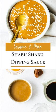 sesame and mise shabu dipping sauce in a bowl with two spoons next to it