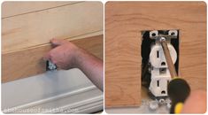 two pictures showing how to install an electrical outlet in the wall and on the floor