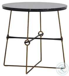 a round table with metal legs and a black marble top, sitting on a white background