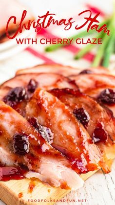 christmas ham with cherry glaze on a cutting board