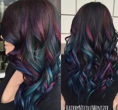 Mermaid Oil, Oil Slick Hair Color, Galaxy Mermaid, Oil Slick Hair, Peekaboo Hair Colors, Slick Hair, Ariel Hair, Peekaboo Hair, Real Human Hair Extensions