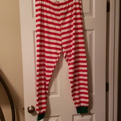 Christmas Pajama Pants Xl Red And White Stripe Never Worn. Still In Package. Wore The Top And It Was Monogrammed Red Christmas Sleepwear With Long Pants, Red Cotton Holiday Bottoms, Red Cotton Bottoms For Holiday, Red Holiday Long Pants, Holiday Red Long Pants, Red Long Pants For Holiday, Patchwork Denim Jeans, Mens Running Pants, Christmas Pajama Pants