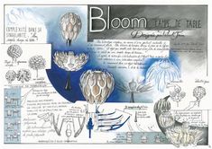 a drawing of flowers and text on a sheet of paper that says bloom live de table