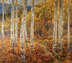 an oil painting of trees in the fall