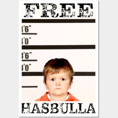 a mug shot of a young boy with the name hasbulla in front of him