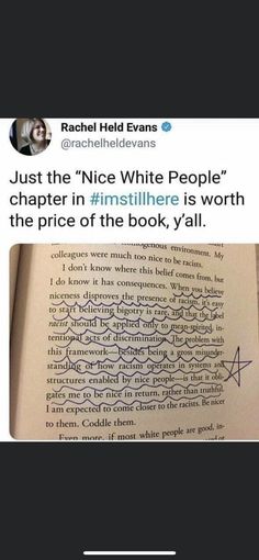 an open book with the words just the nice white people on it