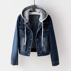 Hooded Jean Jackets, Denim Jacket With Hoodie, Amazon Outfits, Denim Jacket Short, Denim Coat Women, Outfit Pieces, Denim Hoodie, Hooded Denim Jacket