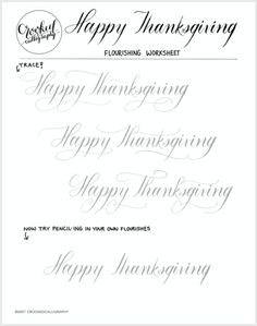 a happy thanksgiving card with the words happy thanksgiving written in cursive writing on it