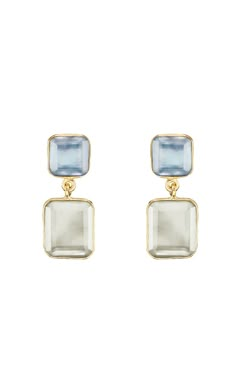 -18k gold plated delicate two-tone rectangular earrings - Measures 1" -Handmade in Brazil -Please note that our brand uses natural semi-precious stones--each piece has a unique texture, shine, and color Earrings Mother Of The Bride, Aquamarine Drop Earrings, Blue And Pearl Earrings, Two Tone Earrings, Something Blue Earrings, Gemstone Earrings Handmade, Summer Wedding Earrings, Unique Jewelry Inspiration, Sky Blue Earrings