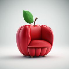 an apple shaped chair with a green leaf sticking out of it's back end