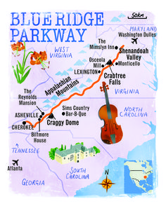 a map of the blue ridge parkway with a violin on it's back side